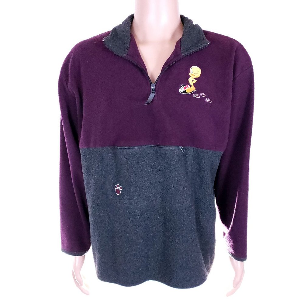 Looney Tunes Men Pullover Sweater Tweety Bird 1/4 Zip Size XL